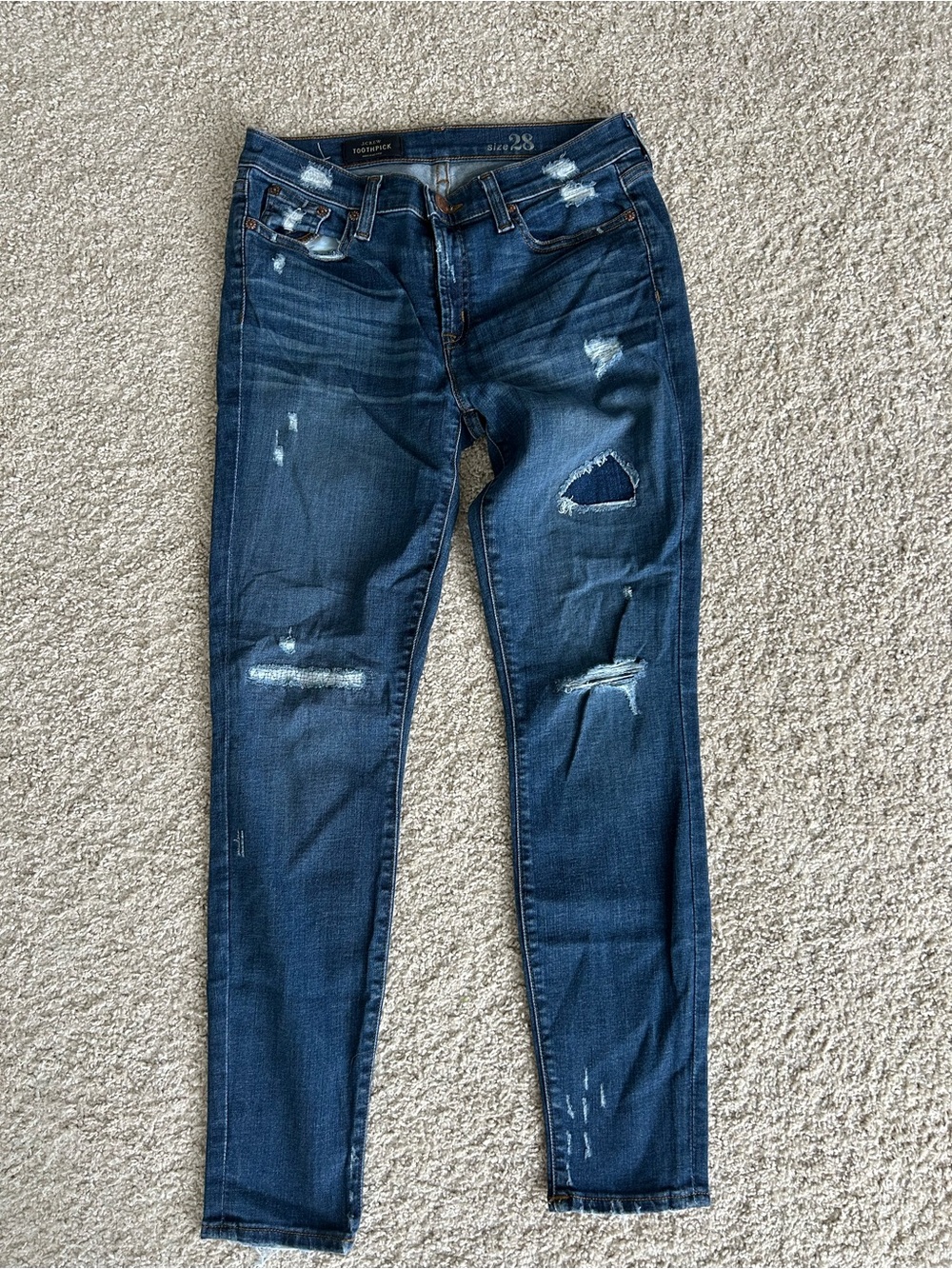 J. Crew Dark Blue Distressed Skinny Jeans